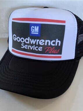 GM Goodwrench Service Plus Foam Trucker Hat Snapback Black White Cap NOS USA
